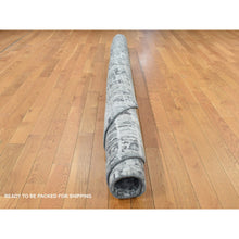 Load image into Gallery viewer, 8&#39;2&quot;x8&#39;2&quot; Carbon Gray, Wool And Silk, Abstract Criss Cross Design, Hand Knotted, Round Oriental Rug FWR524166