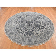 Load image into Gallery viewer, 8&#39;1&quot;x8&#39;1&quot; Battleship Gray, Heriz Design, Wool And Silk, Hi-lo Pile, Hand Knotted, Round Oriental Rug FWR524196