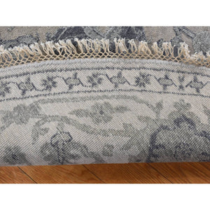 8'1"x8'1" Battleship Gray, Heriz Design, Wool And Silk, Hi-lo Pile, Hand Knotted, Round Oriental Rug FWR524196