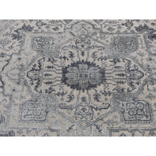 Load image into Gallery viewer, 8&#39;1&quot;x8&#39;1&quot; Battleship Gray, Heriz Design, Wool And Silk, Hi-lo Pile, Hand Knotted, Round Oriental Rug FWR524196