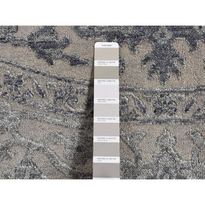 8'1"x8'1" Battleship Gray, Heriz Design, Wool And Silk, Hi-lo Pile, Hand Knotted, Round Oriental Rug FWR524196