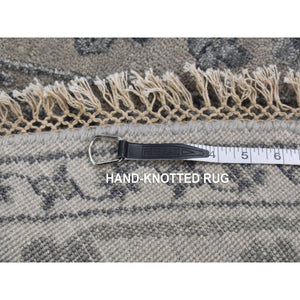 8'1"x8'1" Battleship Gray, Heriz Design, Wool And Silk, Hi-lo Pile, Hand Knotted, Round Oriental Rug FWR524196