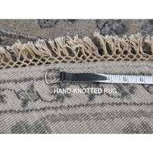 Load image into Gallery viewer, 8&#39;1&quot;x8&#39;1&quot; Battleship Gray, Heriz Design, Wool And Silk, Hi-lo Pile, Hand Knotted, Round Oriental Rug FWR524196