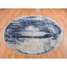Load image into Gallery viewer, 7&#39;10&quot;x7&#39;10&quot; Millennium Blue, Wool And Silk, Shibori Design, Tone On Tone, Hand Knotted, Round Oriental Rug FWR524202