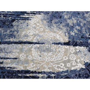 7'10"x7'10" Millennium Blue, Wool And Silk, Shibori Design, Tone On Tone, Hand Knotted, Round Oriental Rug FWR524202