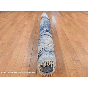 7'10"x7'10" Millennium Blue, Wool And Silk, Shibori Design, Tone On Tone, Hand Knotted, Round Oriental Rug FWR524202