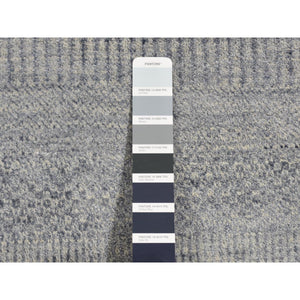 5'10"x5'10" Cloud Gray, Wool and Silk, Grass Design, Hand Knotted, Round Oriental Rug FWR524226