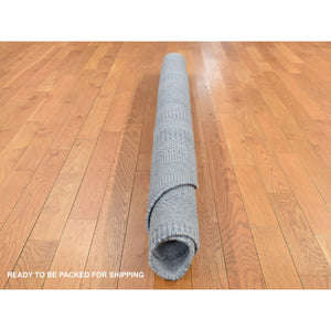 5'10"x5'10" Cloud Gray, Wool and Silk, Grass Design, Hand Knotted, Round Oriental Rug FWR524226