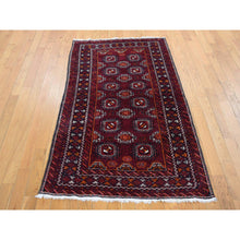 Load image into Gallery viewer, 3&#39;4&quot;x5&#39;10&quot; Maroon Red, Vintage Tourkaman Bokara Gul Motif, Pure Wool, Hand Knotted, Wide Runner Oriental Rug FWR524262