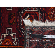 Load image into Gallery viewer, 3&#39;4&quot;x5&#39;10&quot; Maroon Red, Vintage Tourkaman Bokara Gul Motif, Pure Wool, Hand Knotted, Wide Runner Oriental Rug FWR524262
