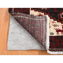 Load image into Gallery viewer, 3&#39;8&quot;x8&#39; Vermilion Red, Vintage Persian Baluch, Repetitive Gul Motif with Peacocks Design, Pure Wool, Hand Knotted, Wide Runner Oriental Rug FWR524310
