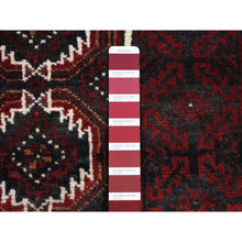 Load image into Gallery viewer, 3&#39;8&quot;x8&#39; Vermilion Red, Vintage Persian Baluch, Repetitive Gul Motif with Peacocks Design, Pure Wool, Hand Knotted, Wide Runner Oriental Rug FWR524310