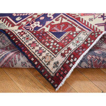 Load image into Gallery viewer, 3&#39;8&quot;x10&#39; Independence Blue, Vintage Persian Northeast, Oblengated Geometric Motifs, Pure Wool, Hand Knotted, Wide Runner Oriental Rug FWR524316