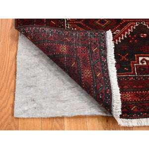 3'7"x6'5" Dark Chocolate Brown, Vintage Persian Baluch, Serrated Repetitive Geometrical Medallion Design, Excellent Condition, Pure Wool, Hand Knotted, Oriental Rug FWR524352