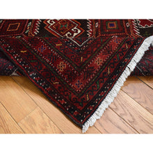 Load image into Gallery viewer, 3&#39;7&quot;x6&#39;5&quot; Dark Chocolate Brown, Vintage Persian Baluch, Serrated Repetitive Geometrical Medallion Design, Excellent Condition, Pure Wool, Hand Knotted, Oriental Rug FWR524352