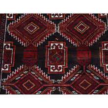Load image into Gallery viewer, 3&#39;7&quot;x6&#39;5&quot; Dark Chocolate Brown, Vintage Persian Baluch, Serrated Repetitive Geometrical Medallion Design, Excellent Condition, Pure Wool, Hand Knotted, Oriental Rug FWR524352