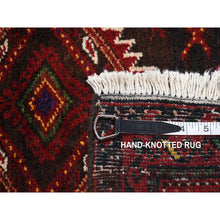 Load image into Gallery viewer, 3&#39;7&quot;x6&#39;5&quot; Dark Chocolate Brown, Vintage Persian Baluch, Serrated Repetitive Geometrical Medallion Design, Excellent Condition, Pure Wool, Hand Knotted, Oriental Rug FWR524352