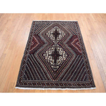 Load image into Gallery viewer, 4&#39;1&quot;x5&#39;9&quot; Millennium Blue, Vintage Persian Shiraz Intricate Design, Pure Wool, Hand Knotted, Oriental Rug FWR524394