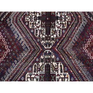 4'1"x5'9" Millennium Blue, Vintage Persian Shiraz Intricate Design, Pure Wool, Hand Knotted, Oriental Rug FWR524394
