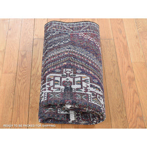 4'1"x5'9" Millennium Blue, Vintage Persian Shiraz Intricate Design, Pure Wool, Hand Knotted, Oriental Rug FWR524394
