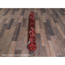 Load image into Gallery viewer, 3&#39;9&quot;x5&#39;1&quot; Crimson Red, Vintage Persian Shiraz With Small Animal Figurines, Geometric Medallion Design, Shaved Down, Zero Pile, Sides And Ends Professionally Secured, Clean, Hand Knotted, 100% Wool, Oriental Rug FWR5238