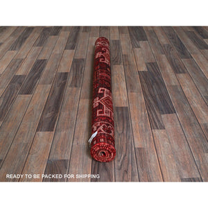 3'9"x5'1" Crimson Red, Vintage Persian Shiraz with Small Animal Figurines, Geometric Medallion Design, Shaved Down, Zero Pile, Sides and Ends Professionally Secured, Clean, Hand Knotted, 100% Wool, Oriental Rug FWR5238