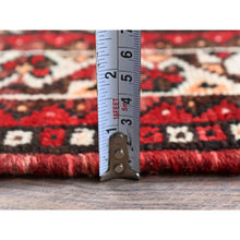 Load image into Gallery viewer, 3&#39;9&quot;x5&#39;1&quot; Crimson Red, Vintage Persian Shiraz with Small Animal Figurines, Geometric Medallion Design, Shaved Down, Zero Pile, Sides and Ends Professionally Secured, Clean, Hand Knotted, 100% Wool, Oriental Rug FWR5238