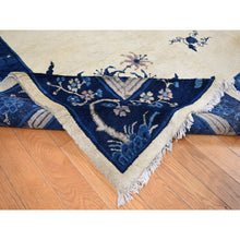 Load image into Gallery viewer, 9&#39;x14&#39;2&quot; Cream Color, Antique Chinese Peking With Butterflies, Hand Knotted, Full Pile, Pure Wool, Mint Condition, Clean And Soft, Long And Narrow, Oriental Rug FWR524412