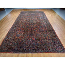 Load image into Gallery viewer, 10&#39;6&quot;x19&#39;3&quot; Prismatic Red, Antique Persian Sarouk, Pure Wool, Full Pile, Mint Condition, Hand Knotted, Clean And Soft, Long And Narrow Shape, Oriental Rug FWR524418