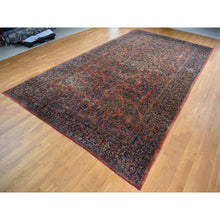 Load image into Gallery viewer, 10&#39;6&quot;x19&#39;3&quot; Prismatic Red, Antique Persian Sarouk, Pure Wool, Full Pile, Mint Condition, Hand Knotted, Clean And Soft, Long And Narrow Shape, Oriental Rug FWR524418