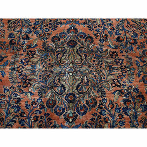 10'6"x19'3" Prismatic Red, Antique Persian Sarouk, Pure Wool, Full Pile, Mint Condition, Hand Knotted, Clean And Soft, Long And Narrow Shape, Oriental Rug FWR524418