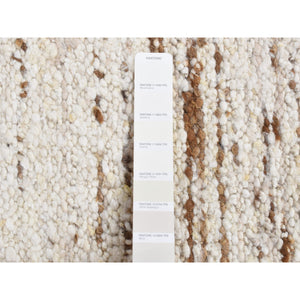 1'8"x1'8" Ivory, Modern Thick Chunky Texture, 100% Wool, Hand Knotted, Sample Fragment, Square Oriental Rug FWR524448