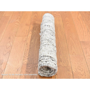 1'10"x1'10" Ivory, 100% Wool, Hand Knotted, Thick Chunky Texture, Natural Undyed Wool, Sample Fragment, Square Oriental Rug FWR524454