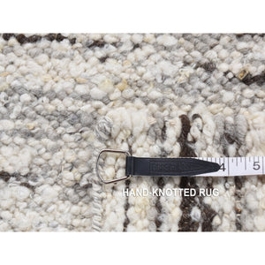1'10"x1'10" Ivory, 100% Wool, Hand Knotted, Thick Chunky Texture, Natural Undyed Wool, Sample Fragment, Square Oriental Rug FWR524454