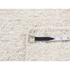 1'10"x1'10" Ivory, 100% Wool, Hand Knotted, Modern Thick Chunky Texture, Flat Weave, Sample Fragment, Square Oriental Rug FWR524460