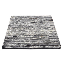 Load image into Gallery viewer, 2&#39;x2&#39; Ivory with Black, 100% Wool, Looped and Uncut Pile, Big Knots, Hand Loomed, Natural Undyed Wool, Sample Fragment, Square Oriental Rug FWR524472