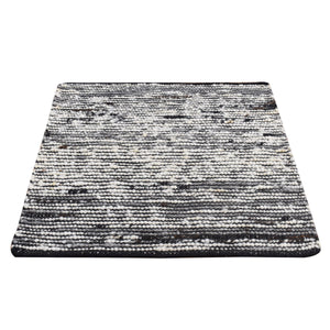2'x2' Ivory with Black, 100% Wool, Looped and Uncut Pile, Big Knots, Hand Loomed, Natural Undyed Wool, Sample Fragment, Square Oriental Rug FWR524472