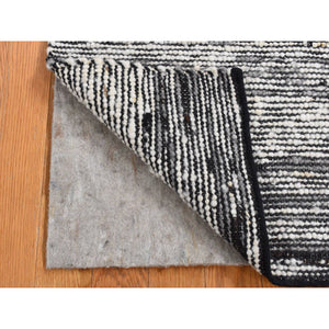 2'x2' Ivory with Black, 100% Wool, Looped and Uncut Pile, Big Knots, Hand Loomed, Natural Undyed Wool, Sample Fragment, Square Oriental Rug FWR524472