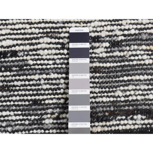 2'x2' Ivory with Black, 100% Wool, Looped and Uncut Pile, Big Knots, Hand Loomed, Natural Undyed Wool, Sample Fragment, Square Oriental Rug FWR524472