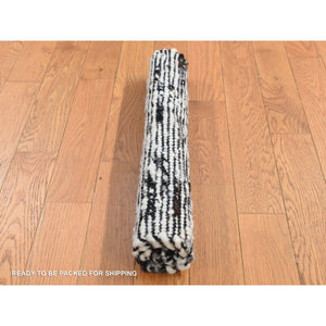 2'x2' Ivory with Black, 100% Wool, Looped and Uncut Pile, Big Knots, Hand Loomed, Natural Undyed Wool, Sample Fragment, Square Oriental Rug FWR524472