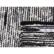 Load image into Gallery viewer, 2&#39;x2&#39; Ivory with Black, 100% Wool, Looped and Uncut Pile, Big Knots, Hand Loomed, Natural Undyed Wool, Sample Fragment, Square Oriental Rug FWR524472