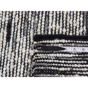 2'x2' Ivory with Black, 100% Wool, Looped and Uncut Pile, Big Knots, Hand Loomed, Natural Undyed Wool, Sample Fragment, Square Oriental Rug FWR524472