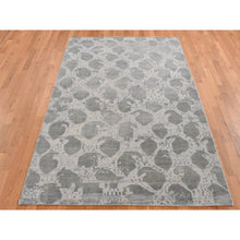 Load image into Gallery viewer, 5&#39;10&quot;x9&#39; Gainsboro Gray, Oushak Repetitive Botteh Design With Washed Out Colors, Pure Wool, Hand Knotted, Oriental Rug FWR524562