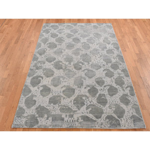 5'10"x9' Gainsboro Gray, Oushak Repetitive Botteh Design With Washed Out Colors, Pure Wool, Hand Knotted, Oriental Rug FWR524562