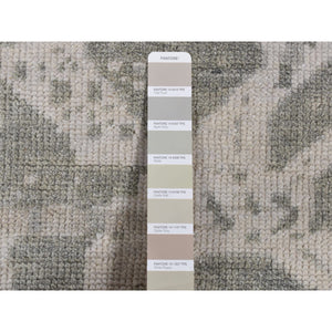 5'10"x9' Gainsboro Gray, Oushak Repetitive Botteh Design With Washed Out Colors, Pure Wool, Hand Knotted, Oriental Rug FWR524562