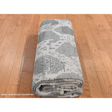Load image into Gallery viewer, 5&#39;10&quot;x9&#39; Gainsboro Gray, Oushak Repetitive Botteh Design With Washed Out Colors, Pure Wool, Hand Knotted, Oriental Rug FWR524562