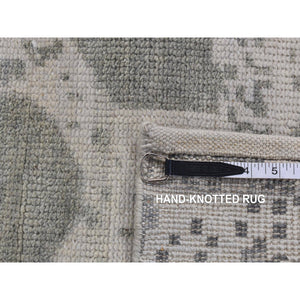 5'10"x9' Gainsboro Gray, Oushak Repetitive Botteh Design With Washed Out Colors, Pure Wool, Hand Knotted, Oriental Rug FWR524562