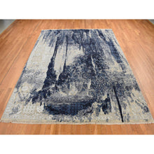 Load image into Gallery viewer, 6&#39;x8&#39;10&quot; Indigo Dye Blue, Wool And Silk, Japanese Shibori Design, Tone On Tone, Hand Knotted, Oriental Rug FWR524586