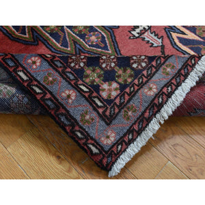 3'5"x5' Cardinals Red, New Persian Mazlagan with Zig Zag Open Field Geometric Design, Pure Wool, Hand Knotted, Oriental Rug FWR524592