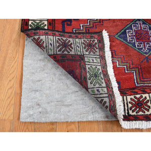 3'8"x7'9" Barn Red, Vintage Persian Hamadan, Full Pile, Mint Condition, Pure Wool, Hand Knotted, Wide Runner Oriental Rug FWR524658